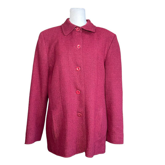 Pendelton Women's 100% Virgin Wool Coat Red and Black Herringbone Pattern Sz 14 - Picture 1 of 8